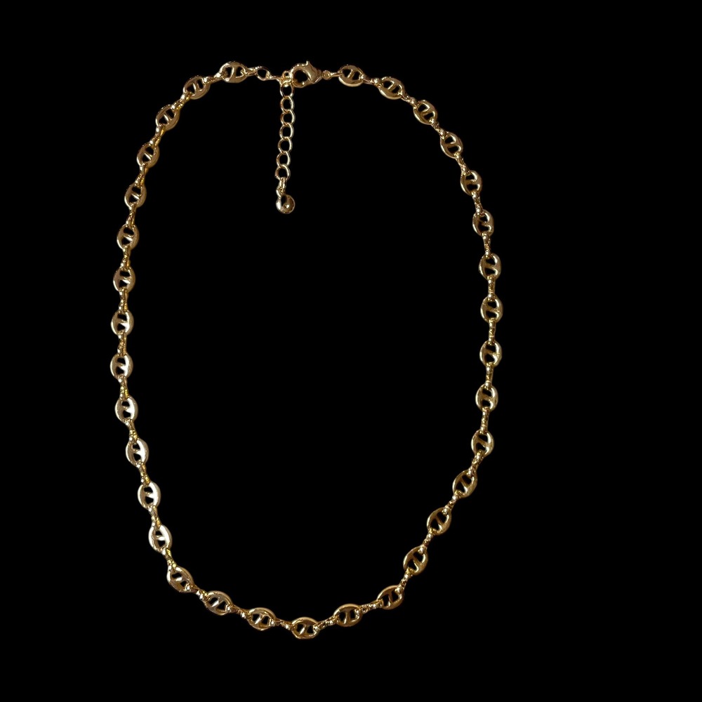 Gold Tone Link Chain Necklace Adjustable Clasp 16" Extender clasp - Picture 2 of 7